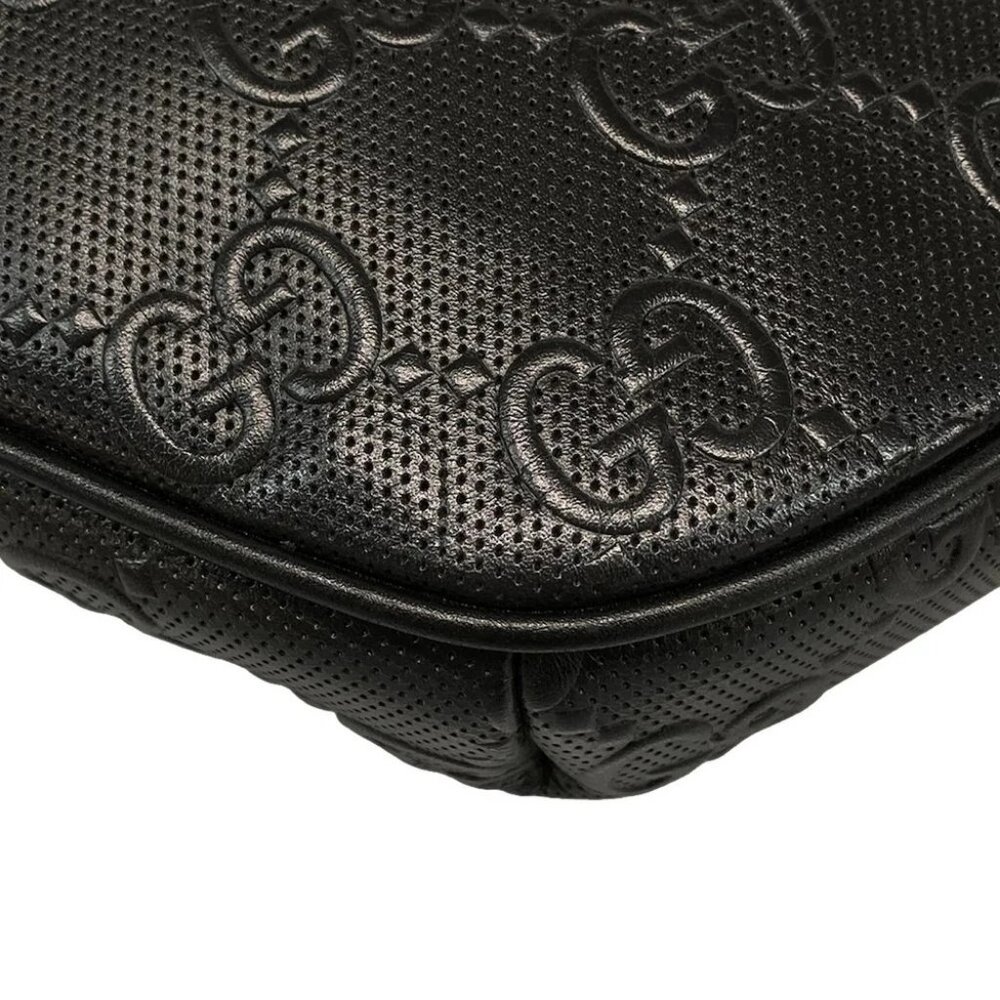 GUCCI GG Emboss Belt Bag 645093 Black Leather Bum Bag - Picture 6 of 14